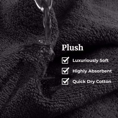 Lavish Home Luxury Cotton Towel Set- Quick Dry, Zero Twist and Soft 6 Piece Set With 2 Bath Towels, 2 Hand Towels and 2 Washcloths (Black/White)