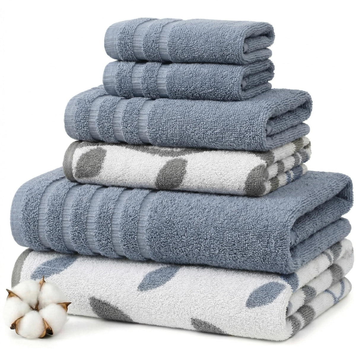 Pacific Coast Textiles 6 pc Yarn Dyed towel Organic Vines Cotton Blue,Single,40.6 x 25.4 x 12.7 cm