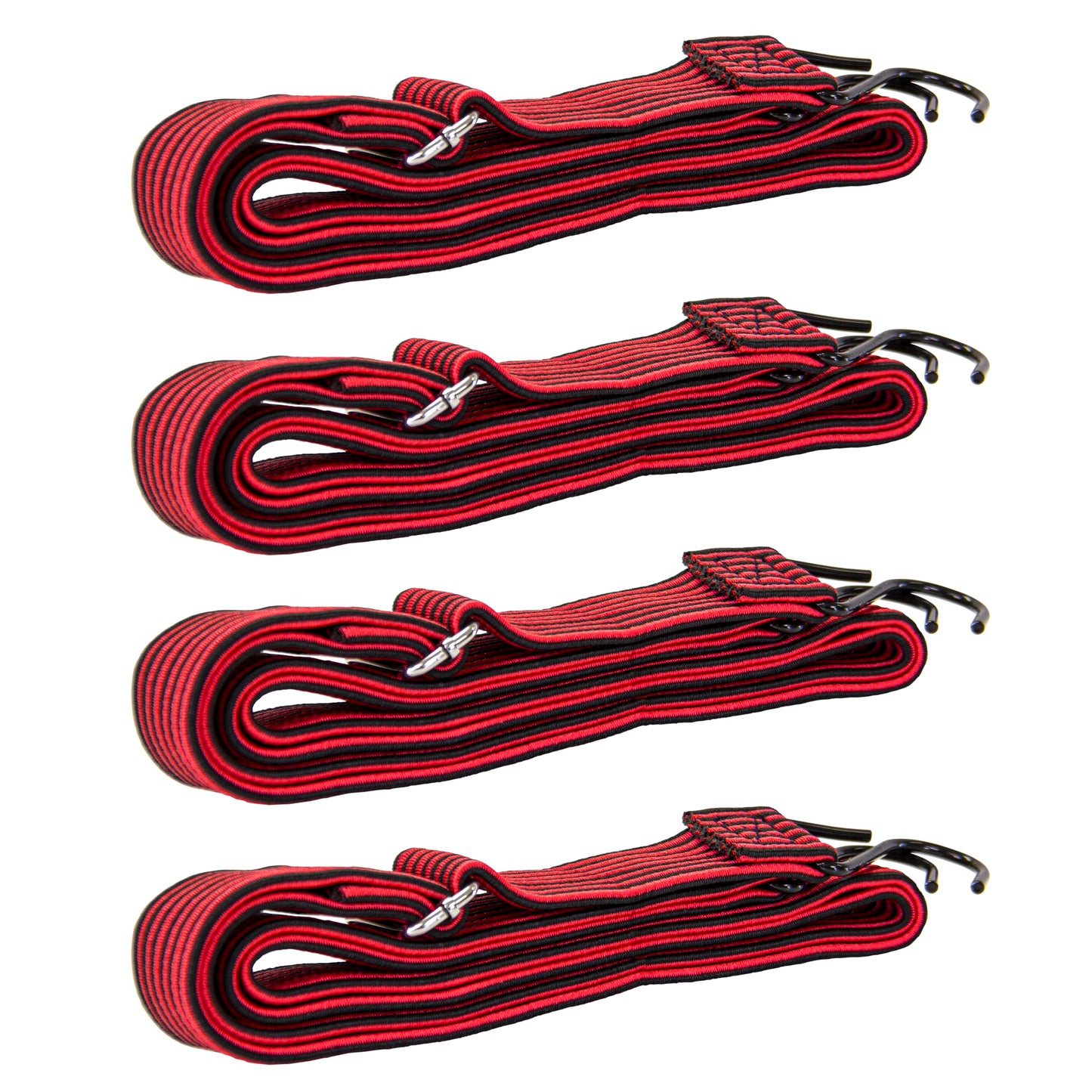 dbest products Trolley Dolly High-Tension Power Adjustable 63' Flat Bungee Cord 4 pack with Hooks and Buckle Heavy Duty Elastic Strap Max Stretch Tie