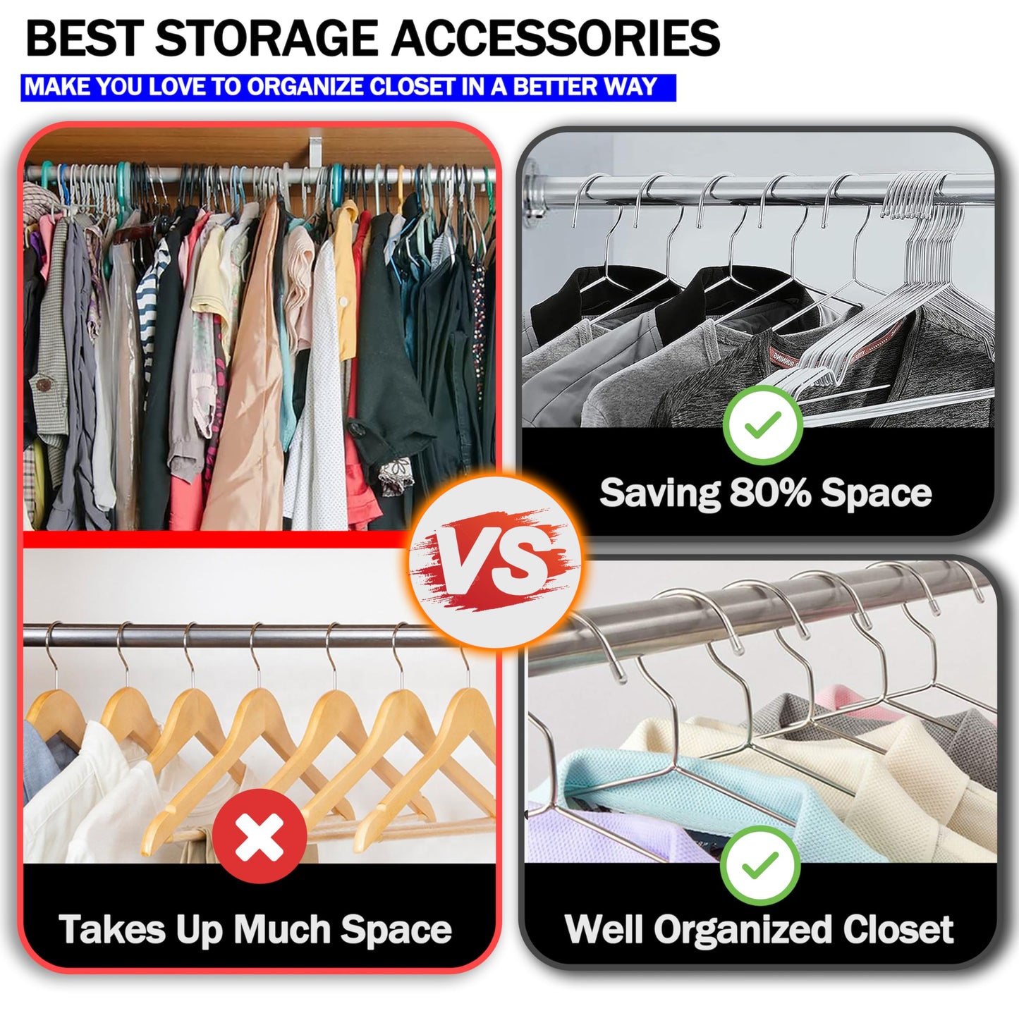 GVTECH Metal Stainless Steel Hanger, [50 Pack] Solid Hanger 42 CM Heavy Duty Lightweight Sturdy and Durable for Standard Jacket Pants Space Saving