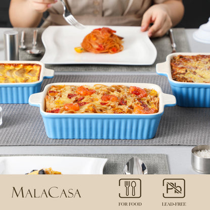 MALACASA, Series Bake, Rectangular Baking Dish Set of 4 (9"/11"/12"/14"), Oven to Table Baking Dish with Ceramic Handles Ideal for