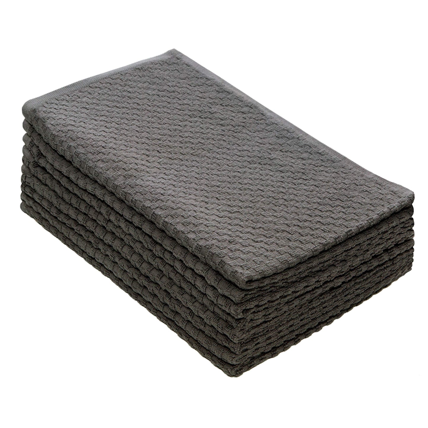 COTTON CRAFT - 8 Pack Charcoal EuroCafe Waffle Weave Terry Kitchen Towels 41x71, 100% Ringspun 2 Ply Cotton Highly Absorbent Low Lint, Professional