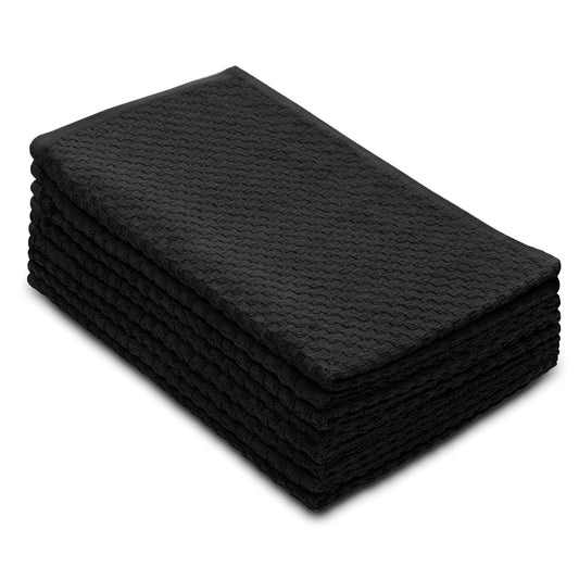 Cotton Craft - 8 Pack - Euro Cafe Waffle Weave Terry Kitchen Towels - 16x28 Inches -Black - 400 GSM quality - 100% Ringspun 2 Ply Cotton - Highly
