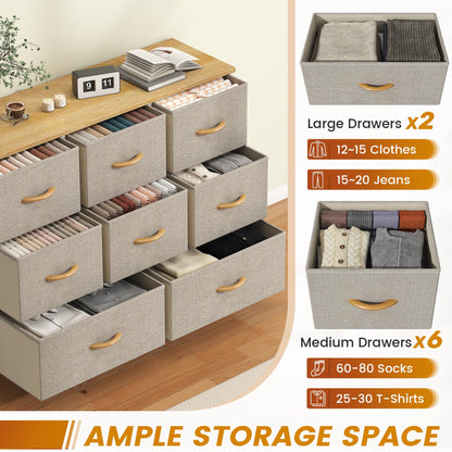 Feonase Chest of Drawers,Bedroom Dresser with 8 Fabric Drawers, Metal Frame & MDF Wood Top, Adjustable Feet, Storage Organizer Unit for Bedroom
