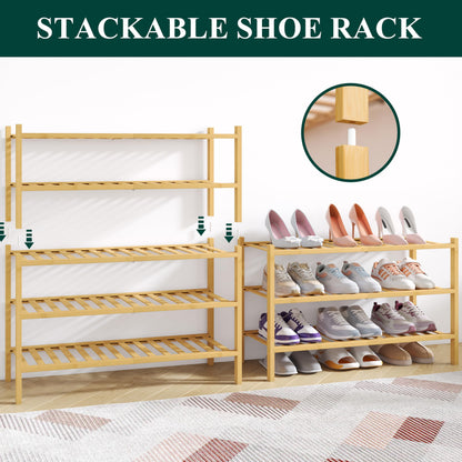 smiry Natural Bamboo Shoe Rack, 5 Tier Wooden Stackable Shoe Storage Organiser, Free Standing Shoes Storage Shelf for Entryway, Hallway, Small Spaces