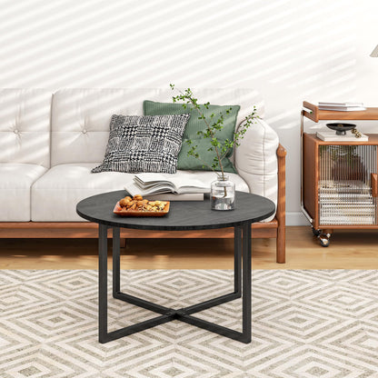 BOFENG Round Coffee Table Tea Table End Table Sofa Table for Living Room with Metal Legs,Black+Black