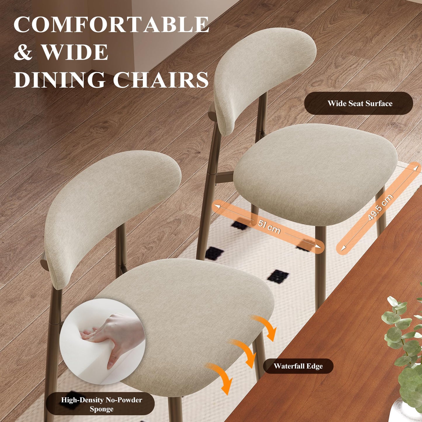 Dining Chairs Set of 4, Upholstered Dining Room Chairs with Ergonomic Curved Backrest, Metal Frame Kitchen Chairs