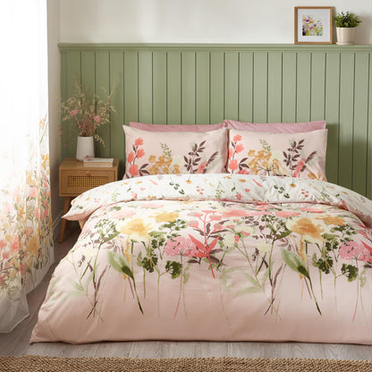 Catherine Lansfield Countryside Floral Reversible Super King Duvet Cover Set with Pillowcases Pink