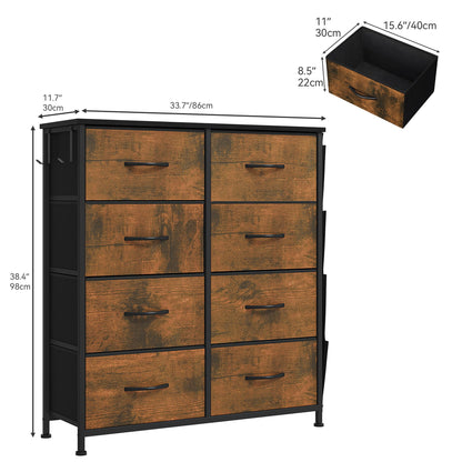 YITAHOME Chest of Drawers with 8 Drawers, Fabric Drawers Cabinet with Side Pocket&Hooks,Easy Pull Handle,Sturdy Steel Frame,Storage Drawers for
