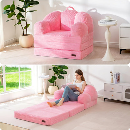 MAXYOYO Folding Sofa Bed with Backrest, Floral Shaped 2 in 1 Convertible Sofa to Comfy Faux Fur Bean Bag Chair for Adults