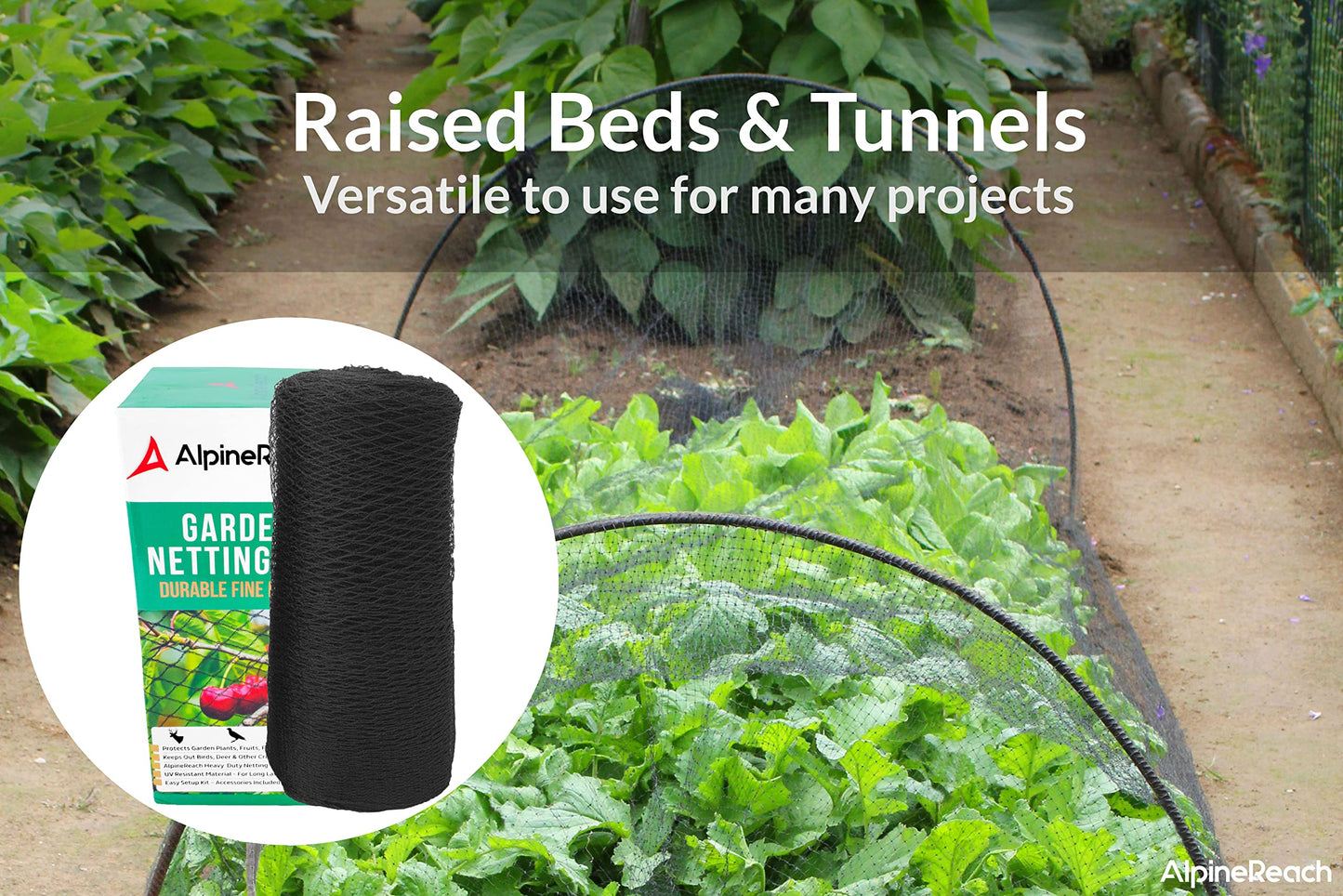 AlpineReach Garden Netting 4.5m x 15m Extra Strong Woven Mesh Bird Netting Heavy Duty Kit - Protect Plants & Fruit Trees Against Animals & Deer