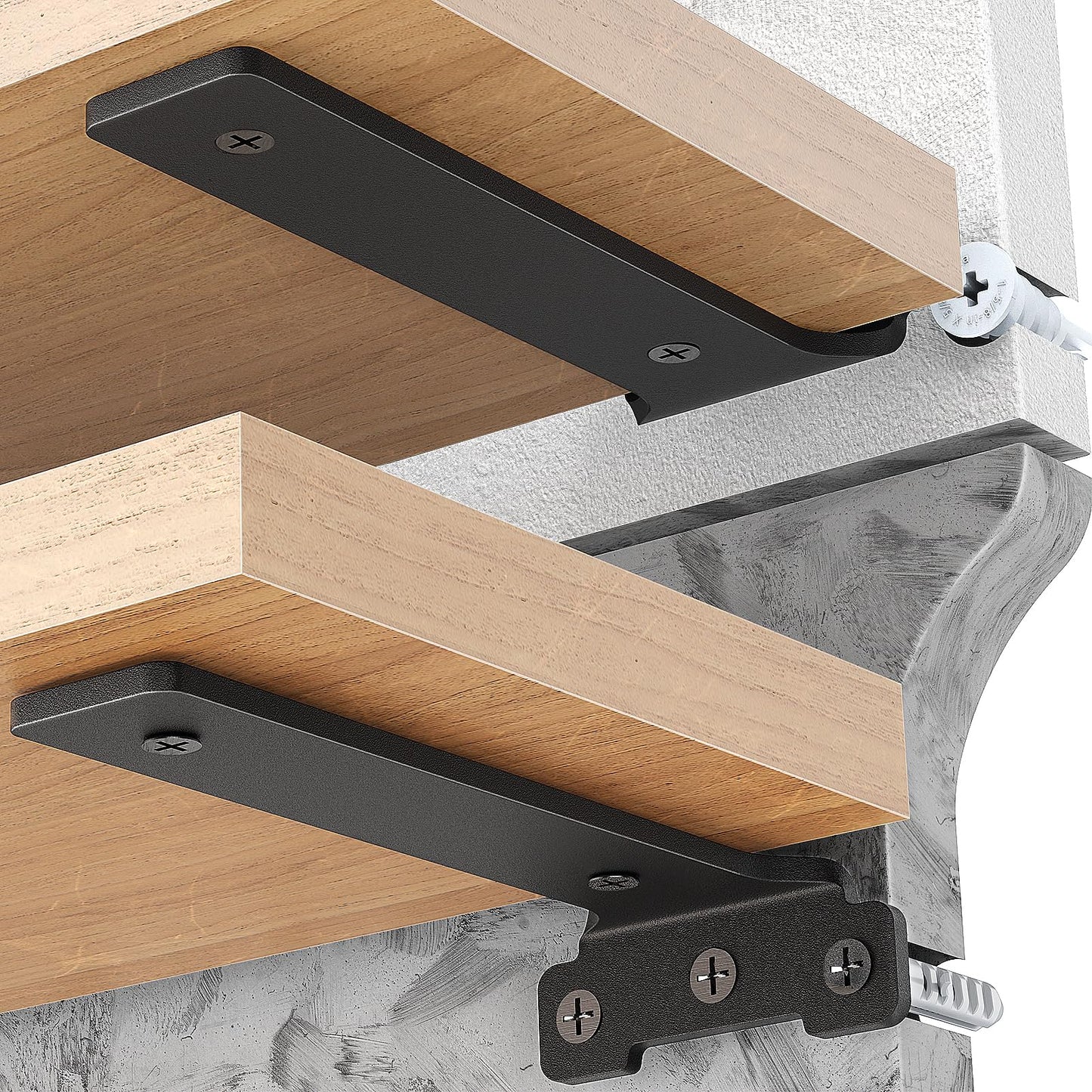 Yeabett Shelf Brackets, 4 Pack Right Angle Floating Shelf Brackets 15cm, 70kg Load Capacity, Black
