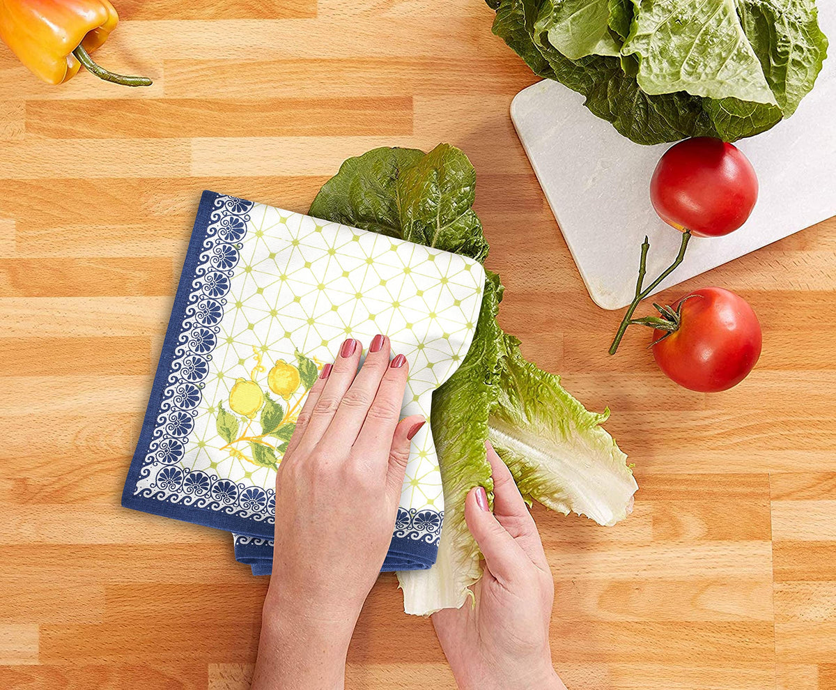 FINGERCRAFT Kitchen Dish Towels, 100% Natural Cotton, Set of 6 Multi-Purpose Kitchen Towels, Very Soft, Highly Absorbent