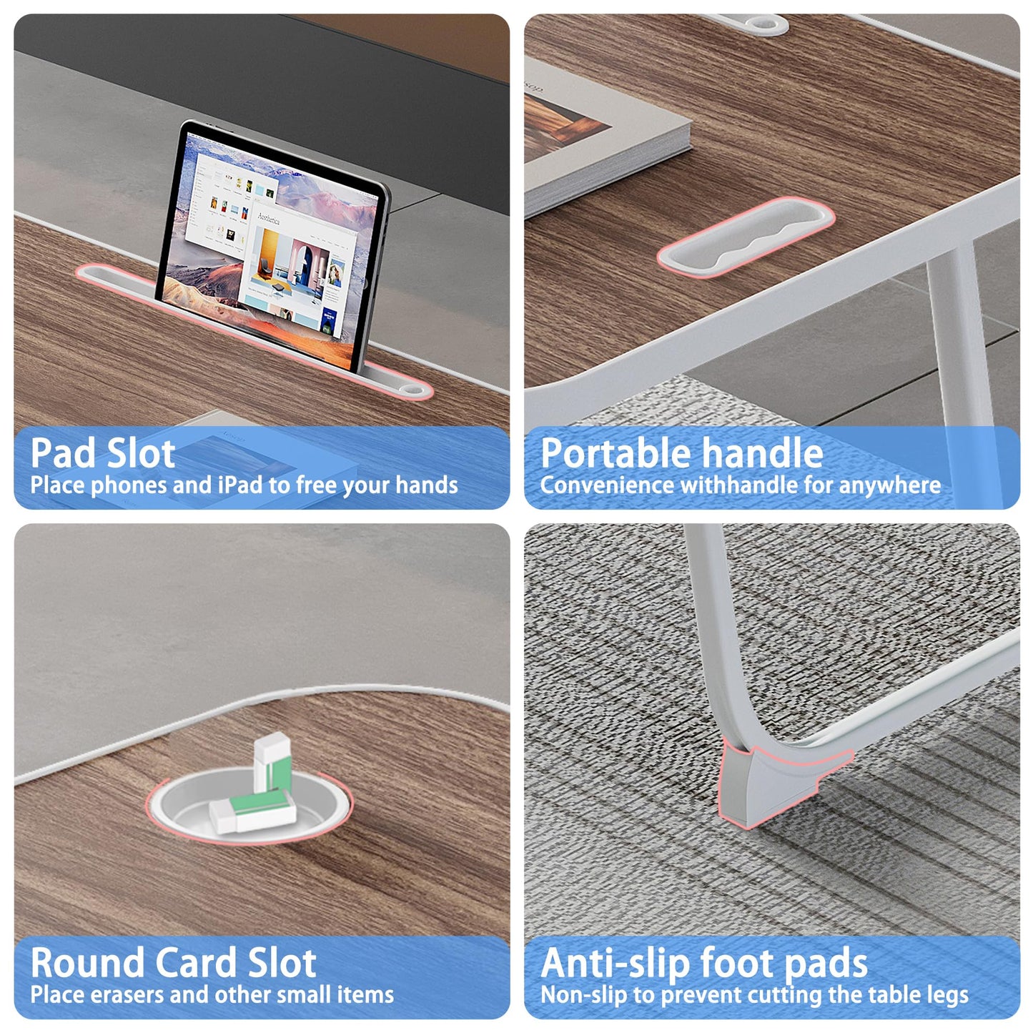 Laptop Bed Desk, Lap Desk Breakfast Tray Table for Home and Office,Eating, Reading, Writing on Bed, Sofa,Laptop Stand for Bed (Brown)