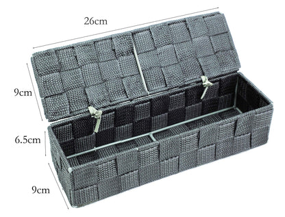 wm Homebase Woven Storage Basket Polypropylene Bathroom Basket with Lid Rectangular in Grey 26 x 8.5 x 6 cm