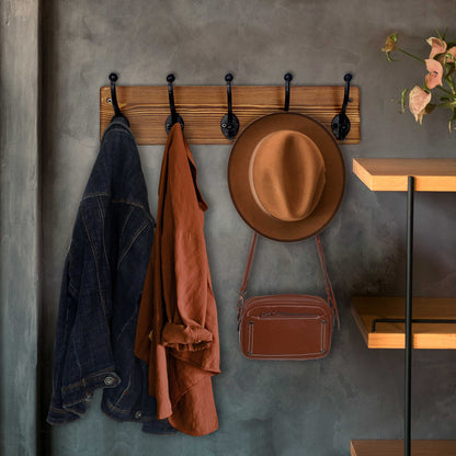 WEBI Rustic Coat Rack Wall Mount,5 Cast Iron Coat Hooks Wall Mounted,Heavy Duty Wall Coat Hanger Hooks for Hanging Coats,Clothes,Rustic Brown,2 Packs