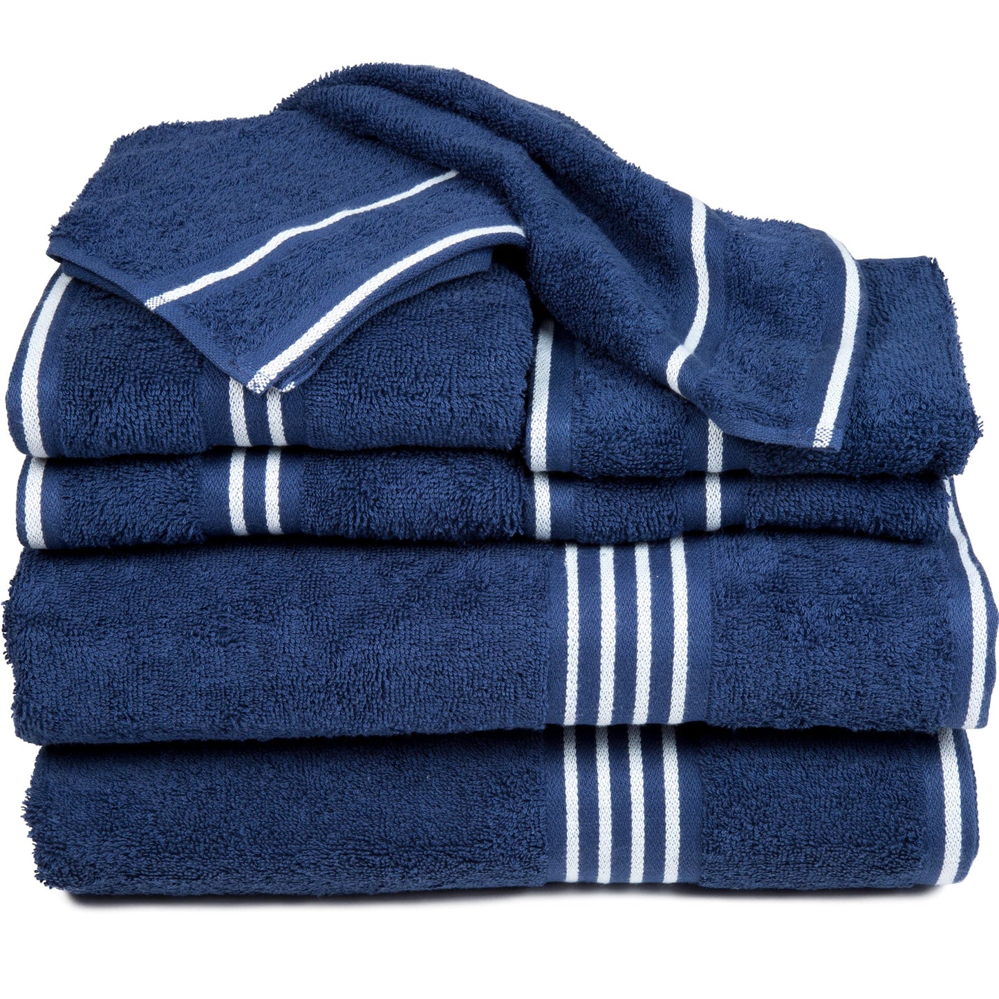 8-Piece Towel Set - Cotton Bathroom Accessories with 2 Bath Towels, 2 Hand Towels, 2 Washcloths, and 2 Fingertip Cloths by Bedford Home (Navy)