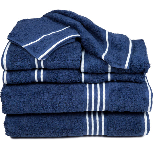 8-Piece Towel Set - Cotton Bathroom Accessories with 2 Bath Towels, 2 Hand Towels, 2 Washcloths, and 2 Fingertip Cloths by Bedford Home (Navy)