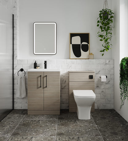 nuie ARN2505G Arno Modern Bathroom Floor Standing 2 Door Vanity Unit with Curved Ceramic Basin, 800mm, Woodgrain Solace Oak