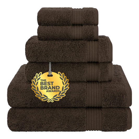 Cotton Paradise 6 Piece Towel Set, 100% Turkish Cotton Soft Absorbent Towels for Bathroom, 2 Bath Towels 2 Hand Towels 2 Washcloths, Brown Towel Set