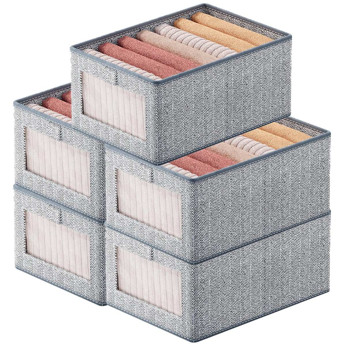 Goesort Set of 5 Clothes Storage Boxes, Wardrobe Storage Organiser Fabric Clothes Organiser