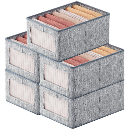 Goesort Set of 5 Clothes Storage Boxes, Wardrobe Storage Organiser Fabric Clothes Organiser