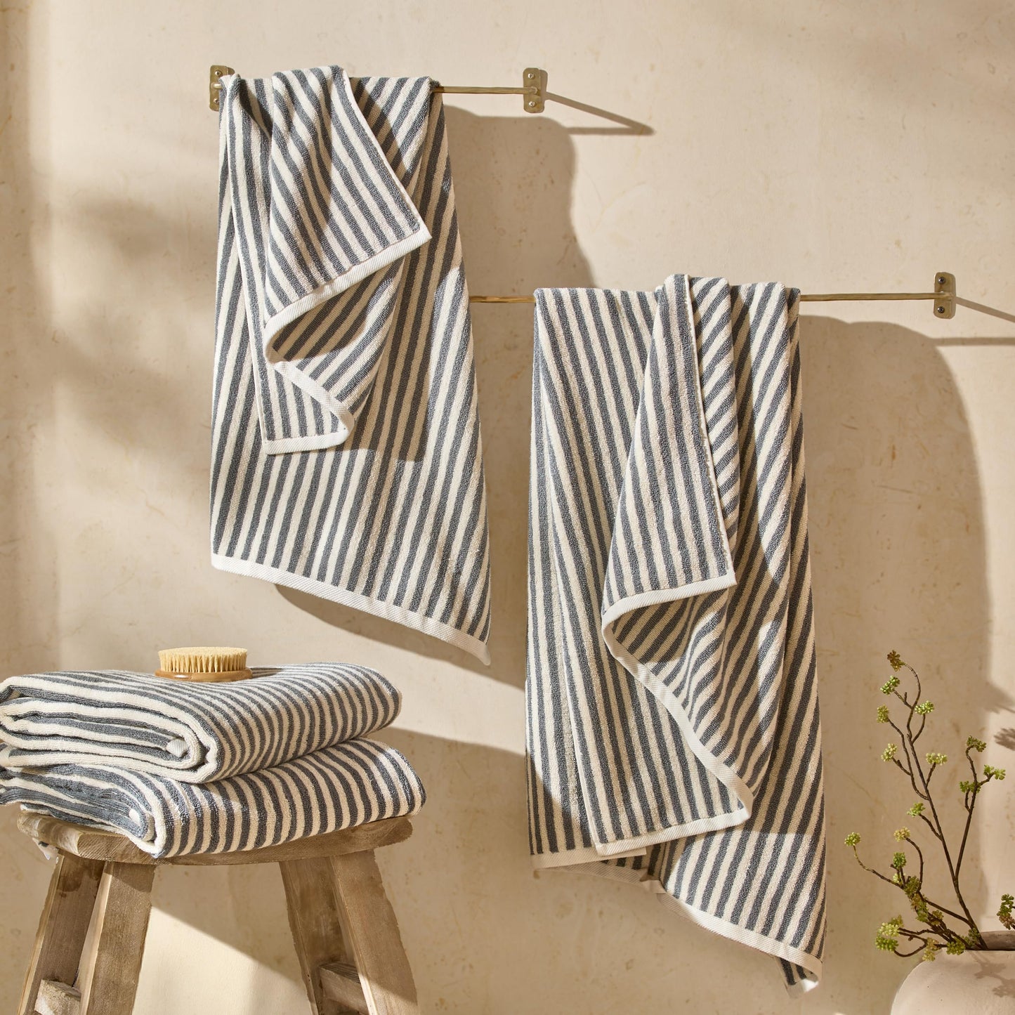 Yard Hebden Striped Cotton Terry XL Bath Sheet (Grey, 100 x 180 cm)