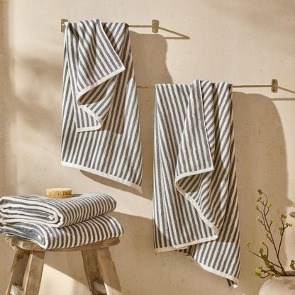 Yard Hebden Striped Cotton Terry XL Bath Sheet (Grey, 100 x 180 cm)
