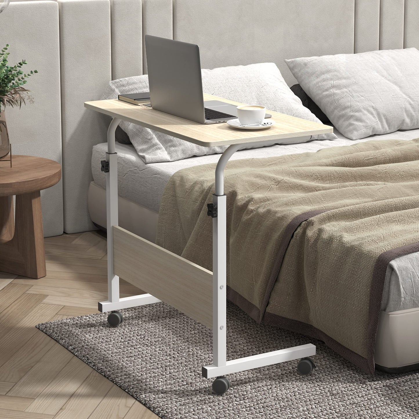 sogesfurniture Laptop Table Height Adjustable, Mobile Laptop Stand Coffee Table Side Table, portable Laptop Desk Tray for Sofa, Bed, Balcony, Garden