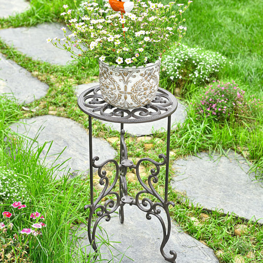 Sungmor Heavy Duty Cast Iron Potted Plant Stand,19.3-Inch 1 Tier Metal Planter Rack,Decorative Flower Pot Holder,Vintage & Rustic Style Indoor Outdoor