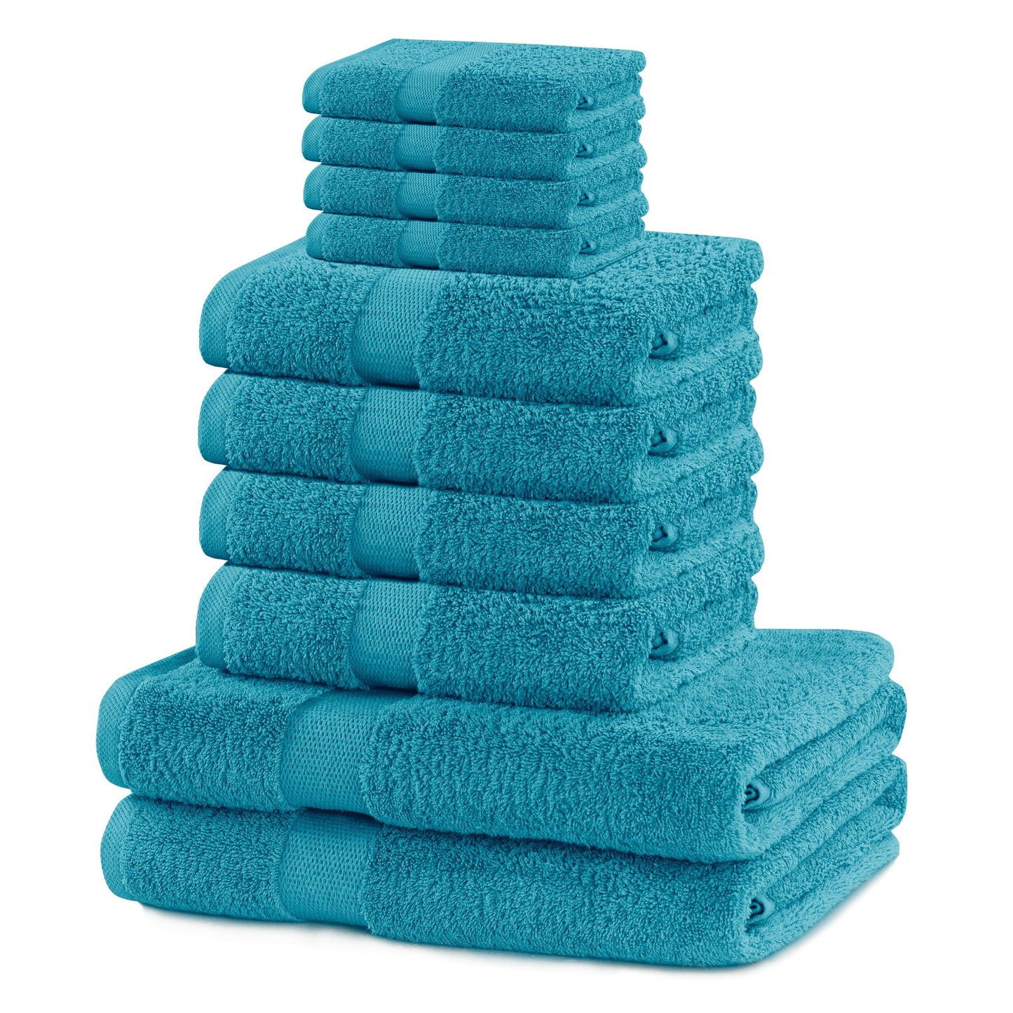 DecoKing Set of 10 Cotton Quality 525 g/m? 4 Guest Towels 30 x 50 cm 4 Hand Towels 50 x 100 cm and 2 Bath Towels 70 x 140 cm Turquoise Absorbent