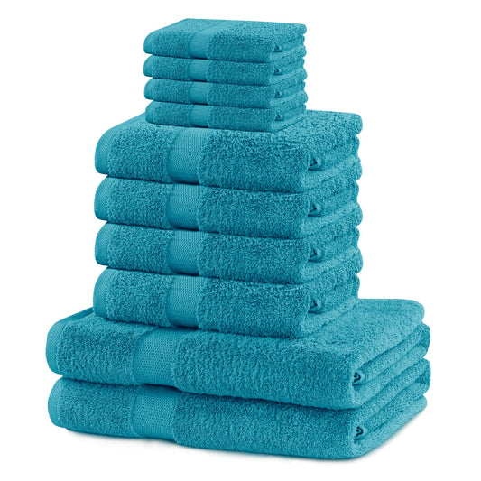 DecoKing Set of 10 Cotton Quality 525 g/m? 4 Guest Towels 30 x 50 cm 4 Hand Towels 50 x 100 cm and 2 Bath Towels 70 x 140 cm Turquoise Absorbent