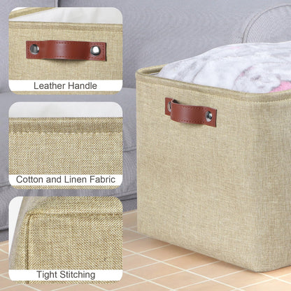Syeeiex Large Storage Baskets for Shelves with Leather Handle, 3 Pack Fabric Stoarge baskets for Organizing Home, Toys, Office, Clothes (Natural)