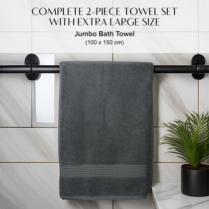 Luxury Set of 2 Jumbo Bath Sheets 100x150cm - Zero Twist 580 GSM (Charcoal)