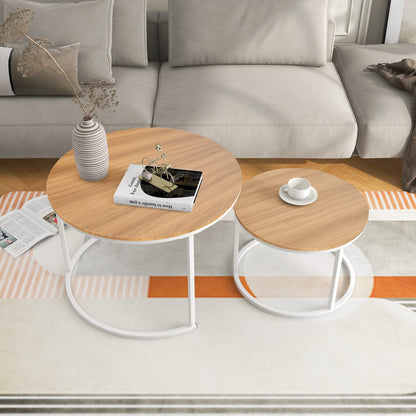 BOFENG Round Nesting Coffee Table,Set of 2 End Tables for Living Room/Bedroom/Small Space,Easy Assembly(White+Oakdk, Set of 2)