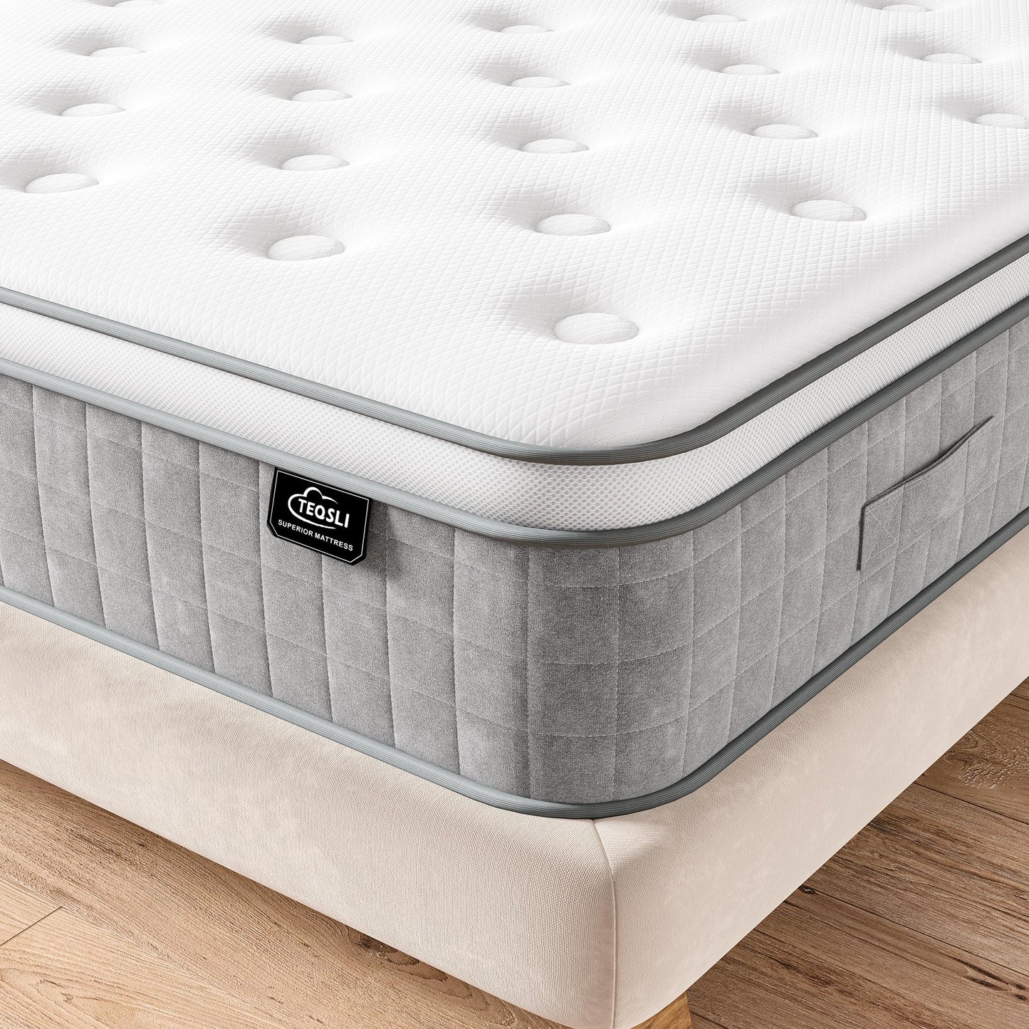 TeQsli 4FT6 Double Mattress, 10Inch Memory Foam Pocket Sprung Hybrid Mattress for Pressure Relief - Medium Firm Mattress-in-Box 135x190x25cm