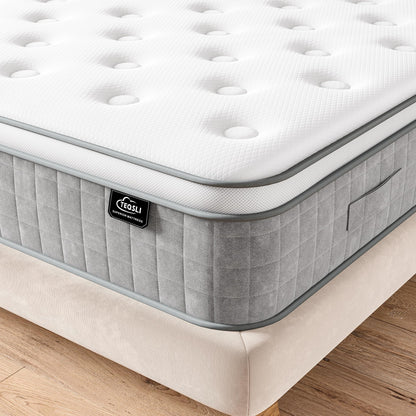 TeQsli 4FT6 Double Mattress, 10Inch Memory Foam Pocket Sprung Hybrid Mattress for Pressure Relief - Medium Firm Mattress-in-Box 135x190x25cm