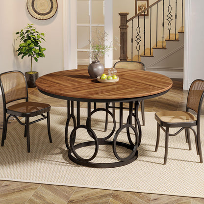 Tribesigns 47-Inch Round Dining Table, Wood Kitchen Table with Sturdy Metal Base for 4-6 People, Large Circle Dinner Table for Dining Room, Kitchen