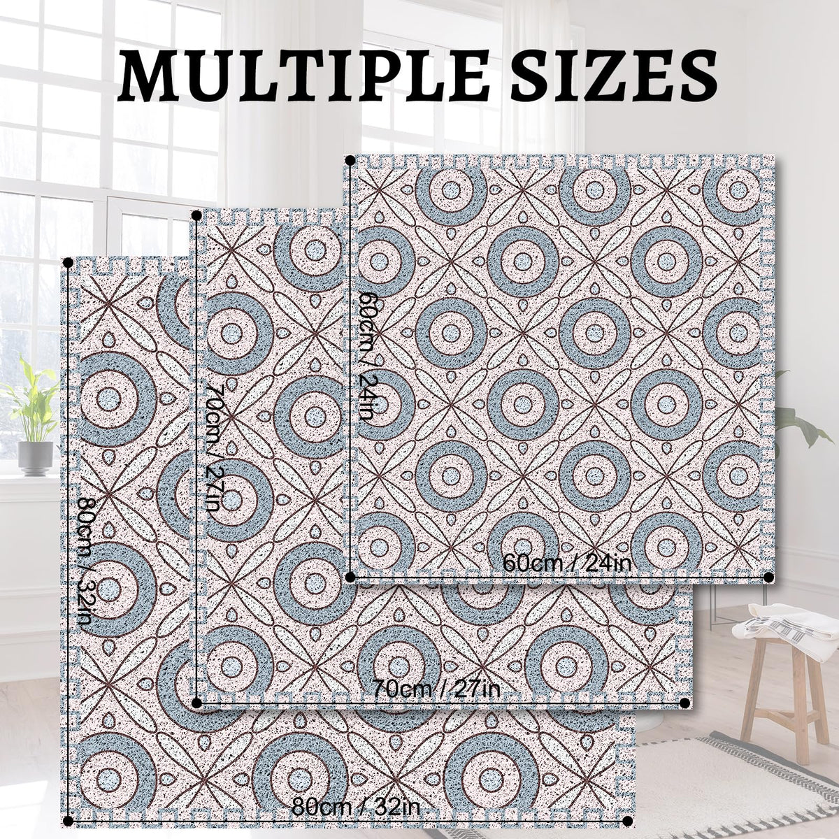 Square Loofah Shower Mat Non Slip 70x70 CM, Anti Mould Quick Drying PVC Mat for Inside Shower & Wet Room, Anti Slip for Elderly & Adults, Textured