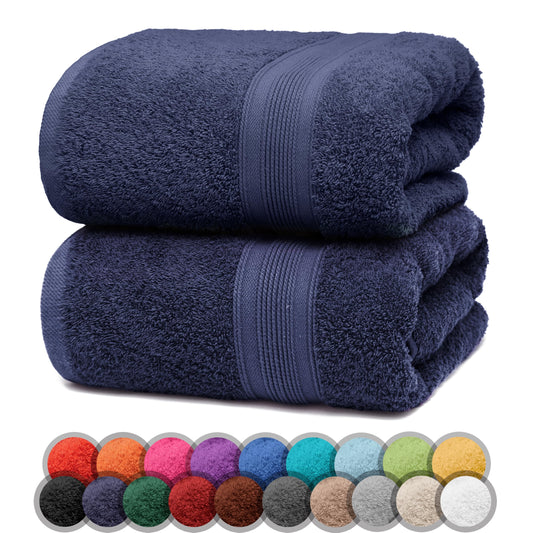NatureMark Pack of 2 Bath Towels - 100% Cotton, 500?g/m? - Soft, Absorbent & Durable - For Home, Sauna & Travel - 70 x 140 cm, Navy Blue