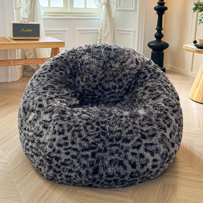 XeGe Faux Fur Leopard Print Bean Bag Chair Cover(No Filler), Cheetah Grey