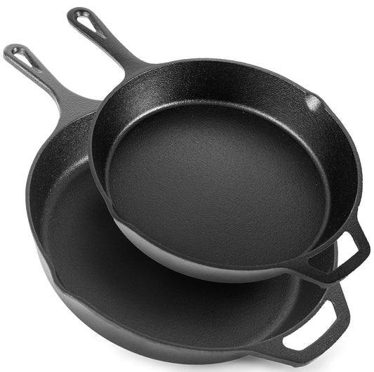 nuovva 2pcs Cast Iron Skillet Set  Pre Seasoned Skillet Frying Pan  Oven Safe Grill Cookware Set for Outdoor & Indoor Use  (Chef Set 10-inch 25cm