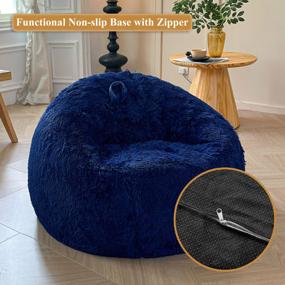 XeGe Soft Fluffy Faux Fur Bean Bag Chair Cover(No Filler), Navy Blue
