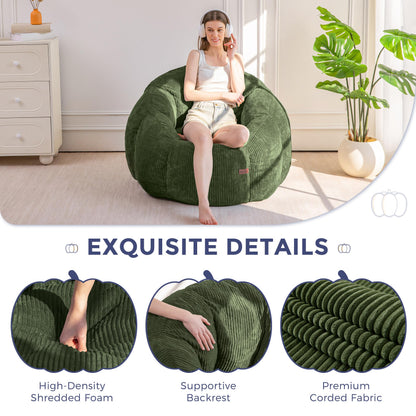 MAXYOYO Bean Bag Chair,Pumpkin Shaped Bean Bag Sofa Includes Filling,Comfy Corduroy Beanbag Sofa for Living Room Bedroom
