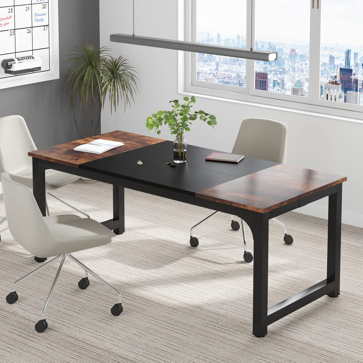 Tribesigns Modern Computer Desk, 70 inch Large Office Desk Computer Table Study Writing Desk Workstation for Home Office, Black Metal Frame