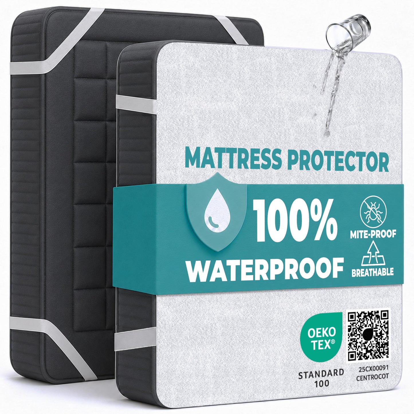 Single Waterproof Mattress Protector 90x200 cm (2pcs) Premium Cotton Terry Bed Cover with Elastic Straps Sheet Soft and Breathable Mattress Protector