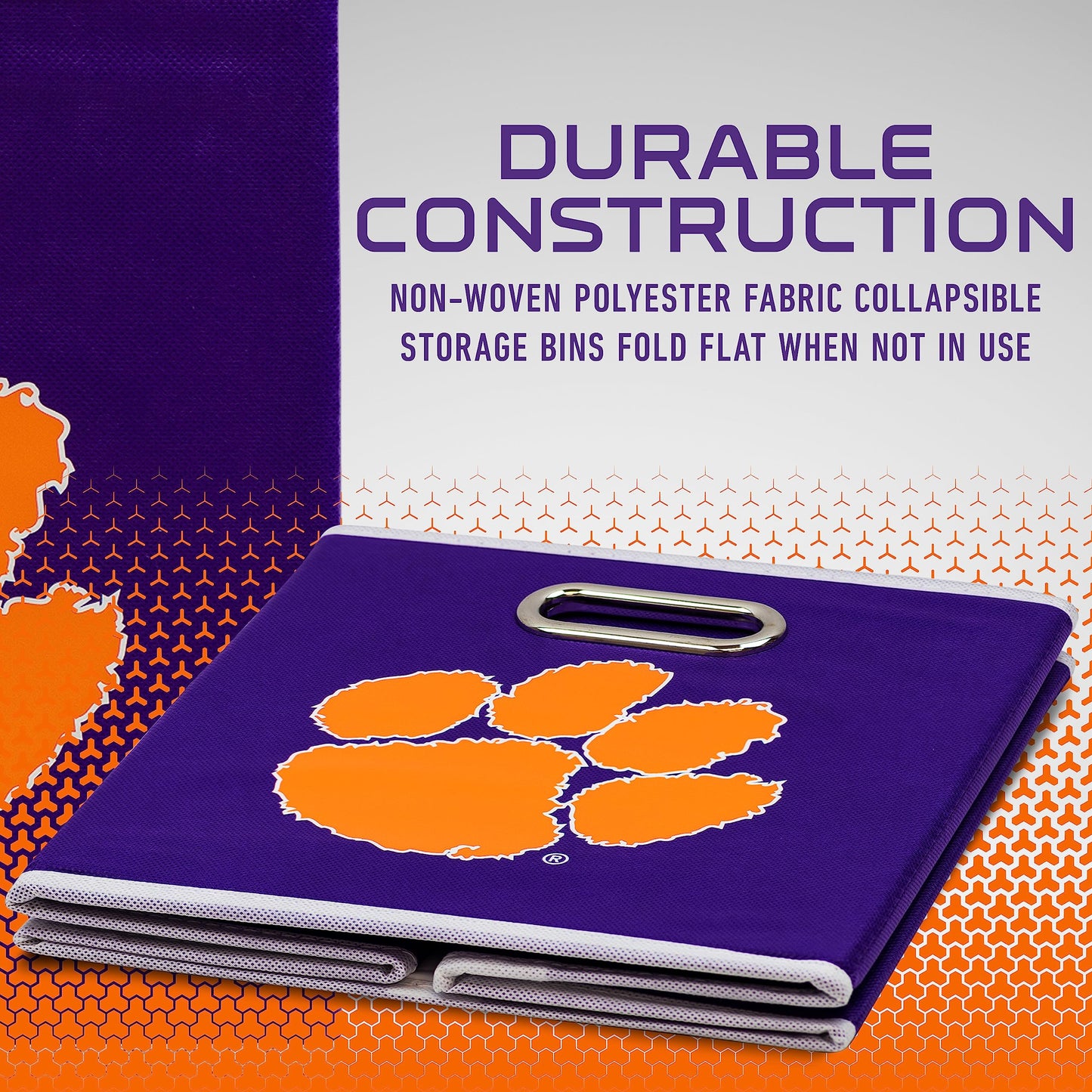 Franklin Sports NCAA Clemson Tigers Collapsible Storage Bin - Made to Fit Storage Bin Shelf Organizers - 10.5" x 10.5"