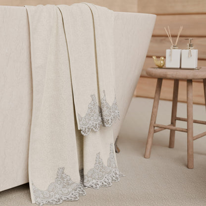 PETTI Artigiani Italiani - 100% Cotton Terry Bath Towels, 1+1 Towel Set, 2 Pieces, 1 Face Towel and 1 Hand Towel, Ivory