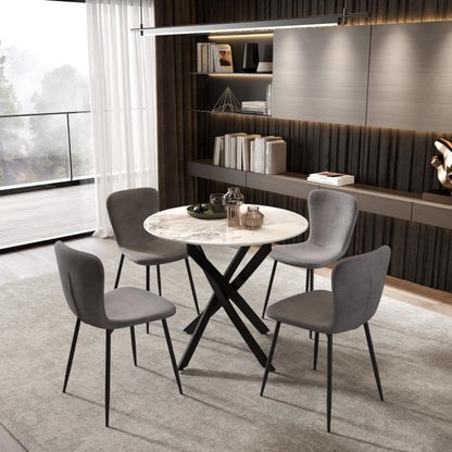 GOLDFAN Round Dining Table 80cm High Gloss White Marble Kitchen Table with Black Metal legs for Dining Room, Office, Apartment