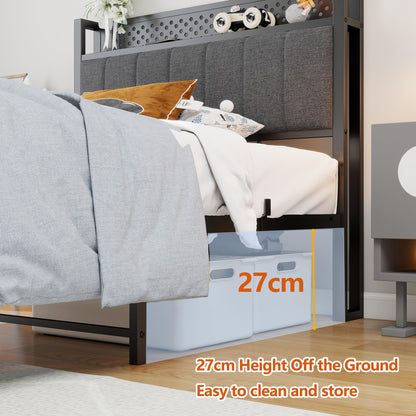 MOFLUT Single Bed Frame with Storage Headboard Shelf, No Box Spring Needed